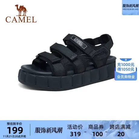 骆驼运动鞋2023夏季新款运动时装厚底外穿真皮沙滩平底休闲凉鞋女商品大图
