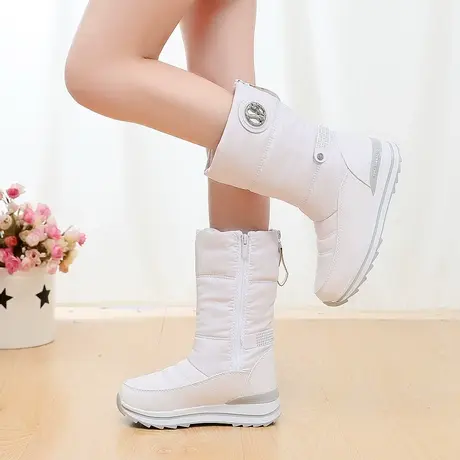 雅森冬季雪地靴女中筒保暖鞋加绒加厚棉靴平跟学生防滑冬靴防水靴图片