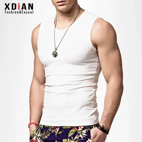 无袖T恤男士运动健身紧身修身宽肩砍袖打底弹力内穿背心纯棉坎肩商品大图