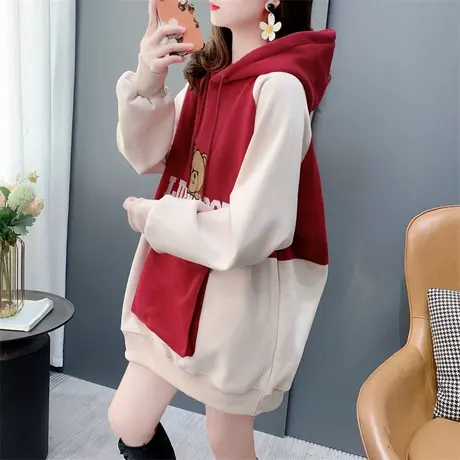 中长款卡通刺绣加绒加厚连帽卫衣女秋冬2023新款宽松洋气减龄外套商品大图