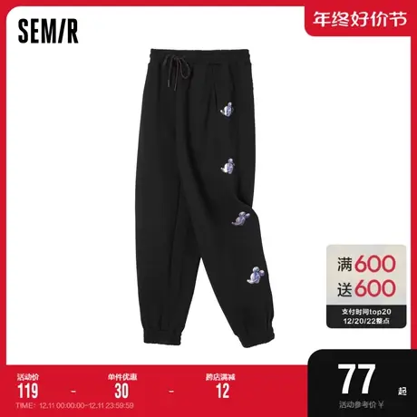 [米奇系列]森马休闲裤女黑色卫裤宽松2022冬季新款印花长裤炸街潮商品大图
