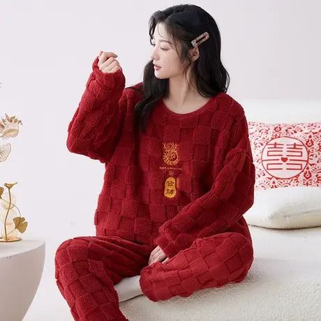 睡衣女本命年秋冬2024龙年属龙大红色珊瑚绒秋冬季家居服女士套装图片