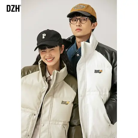 情侣美式PU皮立领棉服男冬季加厚2024新款短款面包服拼接外套棉衣商品大图
