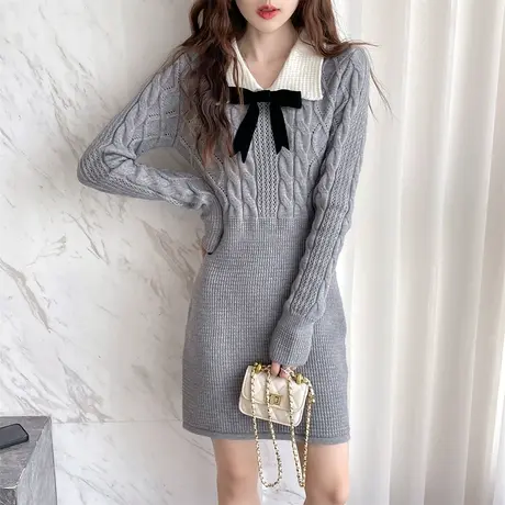唐狮小香风针织连衣裙女秋冬新款毛衣裙高级感小个子裙子女12.22商品大图