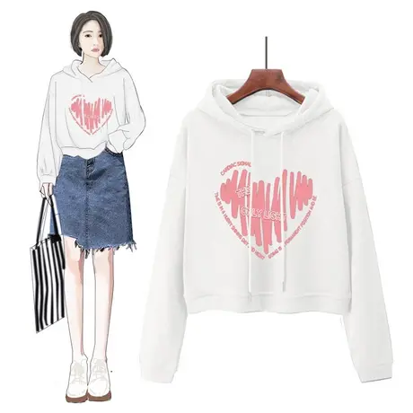 白色卫衣女新款2023爆款时尚洋气百搭韩版连帽短款上衣外套秋冬款图片