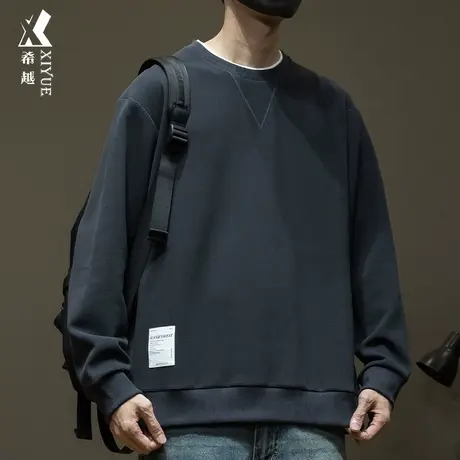 希越春秋新款假两件卫衣男春秋内搭米格上衣宽松大码男士套头T恤商品大图