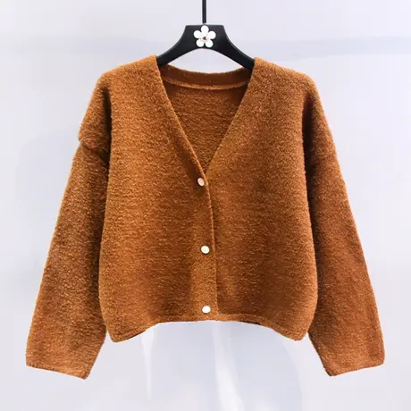 慵懒风V领毛衣外套女冬季2024新款宽松高级感时尚百搭针织开衫商品大图