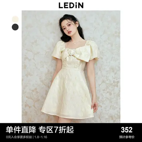 乐町优雅公主连衣裙夏季女收腰浪漫复古质感蝴蝶结礼服裙图片