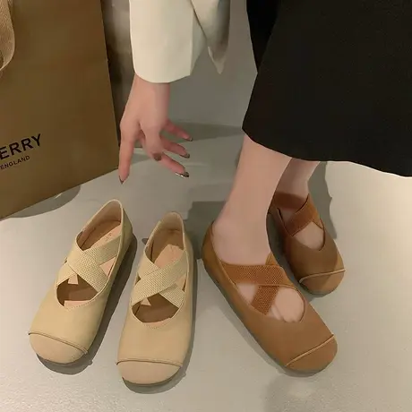 芭蕾平底鞋女仙女风交叉带圆头单鞋2024新款春秋季浅口玛丽珍鞋潮商品大图