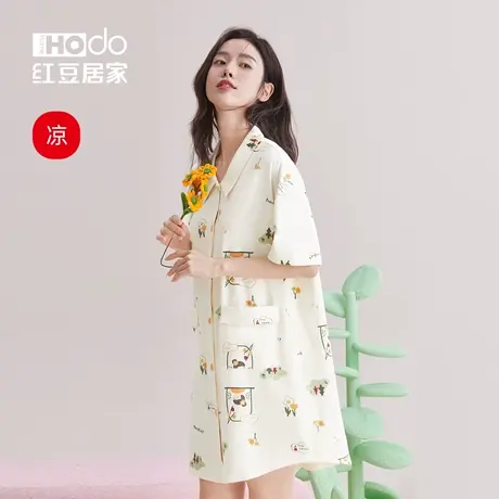 红豆【凉凉衣】女士睡裙可外穿衬衫领ins风可爱印花长款睡衣女商品大图