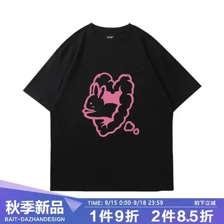 潮牌爱心兔子印花情侣短袖t恤夏学院风宽松卡通半袖纯棉体恤商品大图
