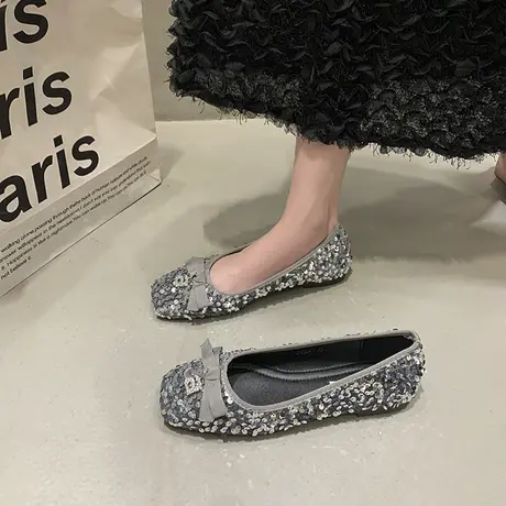 玛丽珍女鞋子2024春夏季新款气质平底法式复古配裙子一脚蹬豆豆鞋商品大图