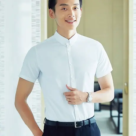 短袖衬衫男职业高级感商务正装夏季薄款法式抗皱免烫雅痞白色衬衣商品大图