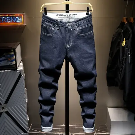2022蓝色经典牛仔裤男修身潮牌小脚裤子男士夏季休闲韩版潮流长裤商品大图