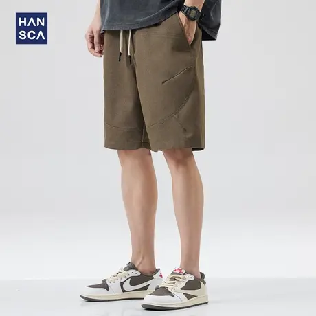 hansca夏季工装短裤男薄款纯色宽松大码日系潮流休闲运动五分裤子商品大图
