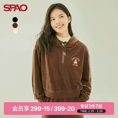 SPAO女士卫衣春季新款COCO小熊连帽套头短款卫衣SPMWB4TI02图片