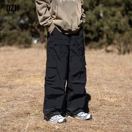 男士黑色冲锋裤子男潮牌宽松春季休闲裤男款2024年新款美式工装裤商品大图