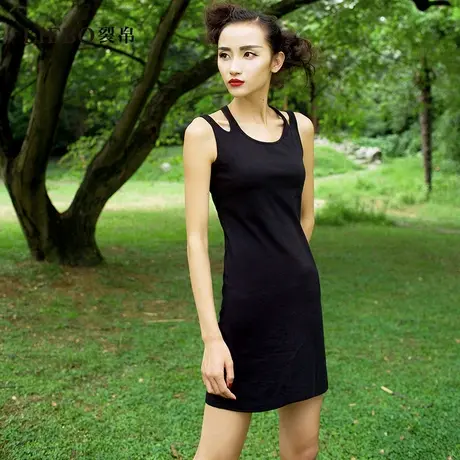 裂帛简约黑色无袖背心连衣裙女2024夏新款小个子显瘦休闲修身裙子图片