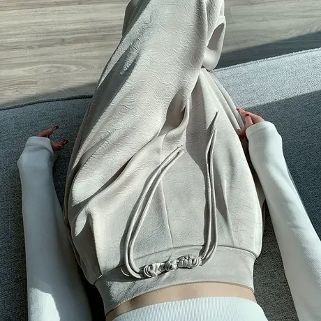 国风盘扣设计感阔腿裤女2024春夏新款高腰时尚显瘦独特直筒休闲裤商品大图