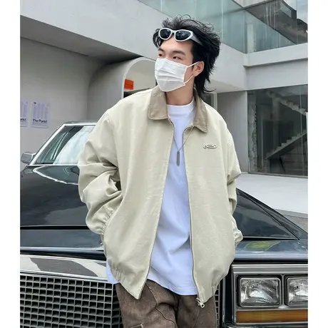 男士翻领底特律行政夹克工装早春外套男2024新款休闲茄克宽松上衣商品大图