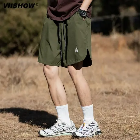 VIISHOW运动短裤男2024夏新款美式复古开叉沙滩裤刺绣休闲五分裤商品大图