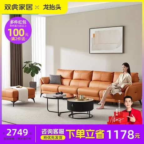 双虎科技布艺沙发客厅现代简约小户型直排轻奢橙色四人位0110图片