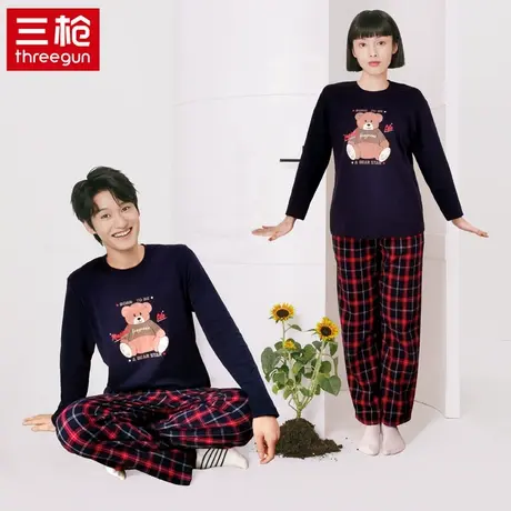 三枪情侣秋冬纯棉睡衣可爱2023新款卡通休闲男女可外穿家居服套装商品大图