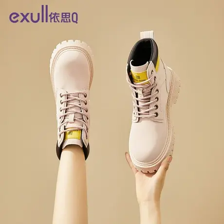 exull/依思Q2024春季新款时尚简约系带短靴百搭经典通勤时装靴女商品大图