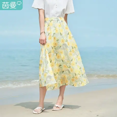 茵曼旗舰店官网正品半身裙女2024夏季新款碎花半截裙长裙子森系图片