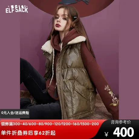 妖精的口袋美拉德拼接马甲女2023冬季新款加厚复古设计感无袖上衣图片