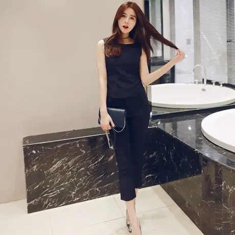 2024秋季轻熟风无袖上衣女时尚修身九分休闲裤气质套装显瘦两件套商品大图