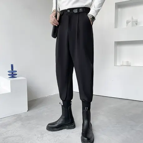 马丁靴配裤男秋季新款高级感垂感西裤束脚裤黑武士痞帅高腰裤子男商品大图