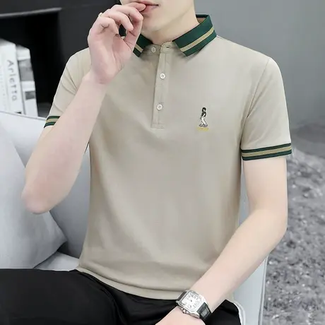 2023新款夏季冰丝polo衫男士短袖刺绣翻领t恤潮牌有领上衣服半袖商品大图