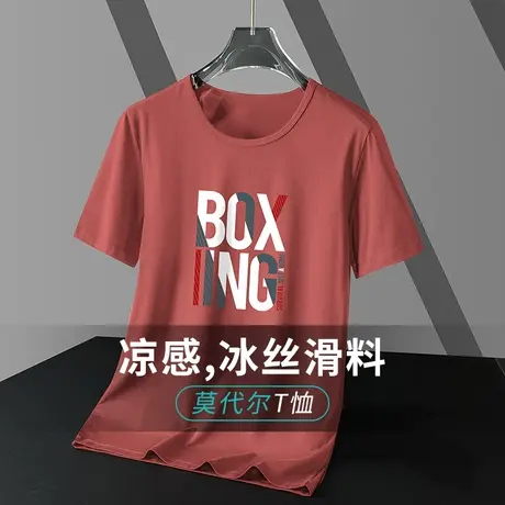 莫代尔男士短袖t恤夏季潮牌印花半袖冰丝上衣服速干凉感圆领体恤商品大图