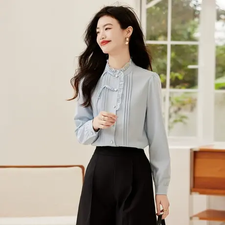 时尚气质淑女花边衬衫2023年春季新款温柔甜美宽松显瘦百搭上衣商品大图