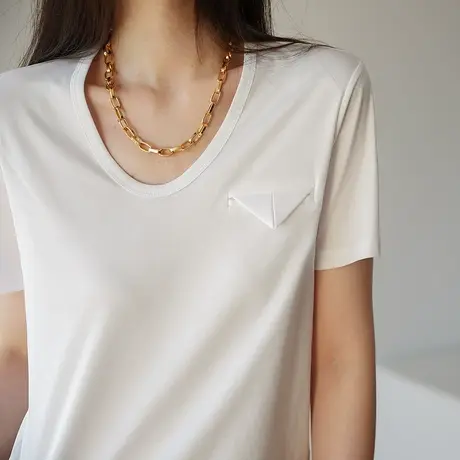 春夏新款短袖t恤女设计感小众宽松短款上衣女ins潮网红桑蚕丝商品大图