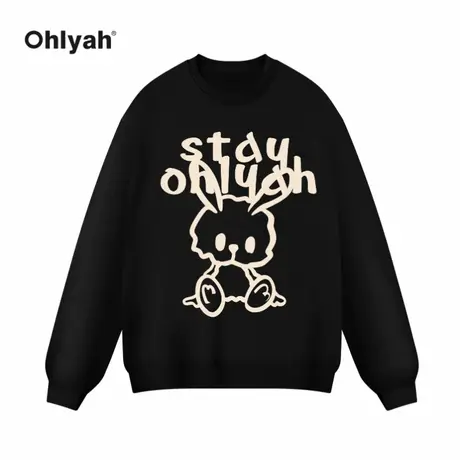 Ohlyah潮牌无帽秋冬设计感下衣失踪兔子印花卫衣女宽松百搭上衣商品大图