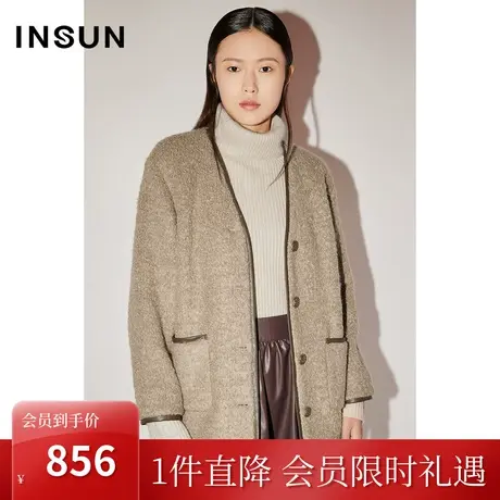 恩裳COVER冬季2022羊驼毛羊毛混纺圈圈纱拉绒工艺轻奢短外套商品大图