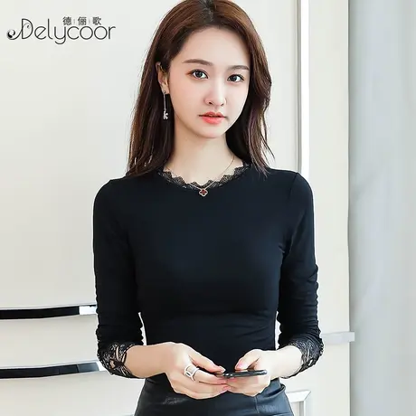 莫代尔打底衫女春薄款2023新款黑色蕾丝上衣百搭洋气内搭长袖小衫商品大图