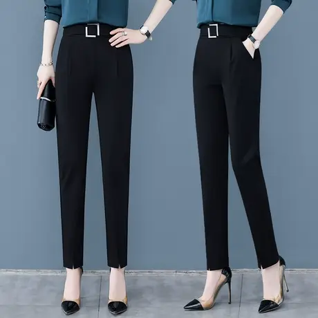 哈伦裤女春秋小个子高腰显瘦小脚女裤九分百搭时尚直筒开叉西装裤图片