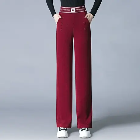 红雪尼尔阔腿裤女2023新款秋冬季高腰窄版直筒长裤小个子女士裤子图片