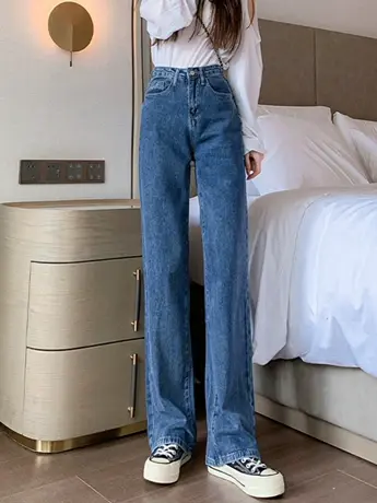 清仓捡漏2023年复古牛仔裤女春秋高腰宽松ins坠感直筒阔腿裤长裤商品大图