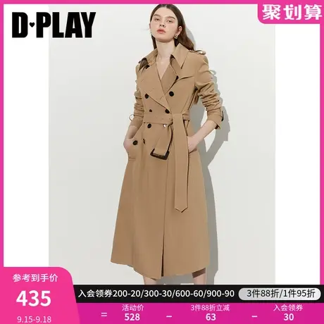 DPLAY【黑标】2023秋装新高级感OL卡其色收腰大摆长款风衣外套商品大图
