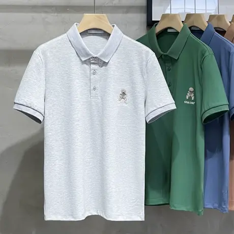 短袖t恤男翻领夏季潮牌小熊保罗Polo衫带领男士冰丝光棉修身半袖商品大图