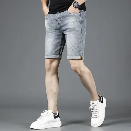 牛仔短裤男2023夏季新款蓝色修身时尚弹力男士休闲五分薄款裤子男商品大图