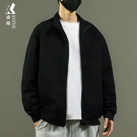 美式高街百搭立领卫衣男款宽松大码360克重磅针织衫ins开衫外套潮商品大图