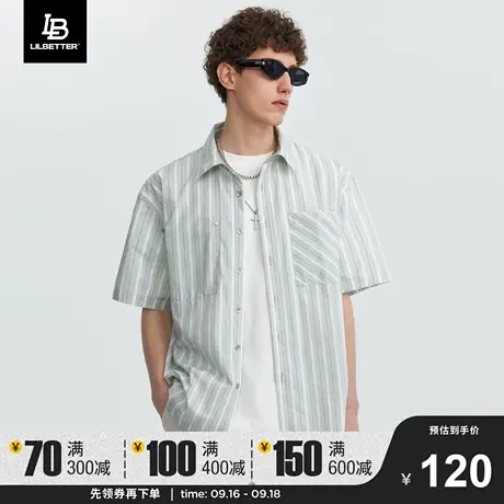 Lilbetter条纹衬衫高级感短袖外套夏新款寸衫美式衬衣宽松衣服潮商品大图