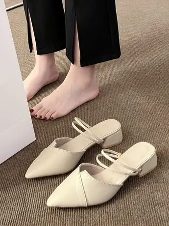 包头凉鞋女款夏季外穿气质中粗跟尖头半拖鞋两穿凉拖穆勒高跟单鞋商品大图