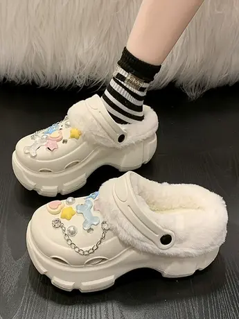 卡通棉拖鞋女秋冬时尚外穿居家保暖防滑增高厚底耐磨甜美包头拖女商品大图