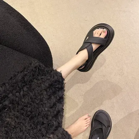 厚底罗马凉鞋女2023夏季新款韩版时尚舒适露趾度假小众沙滩海边鞋图片